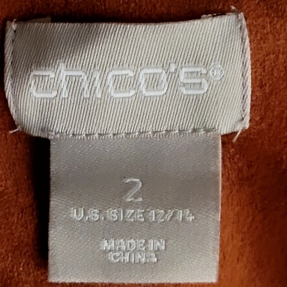 Chicos Rust Faux Leather Full Zip Elongated Jacket Size 12/14 - Picture 11 of 13